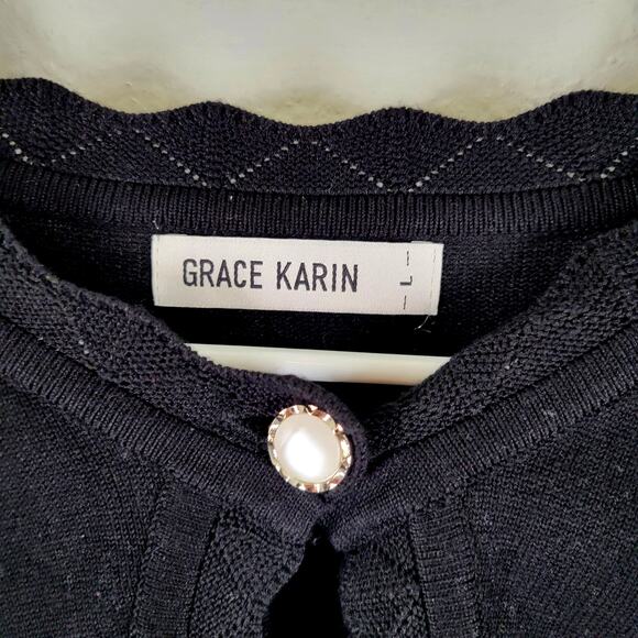 Grace Karin Knit Bolero Cardigan Womens Large Black Button Scalloped Shrug - Picture 4 of 9